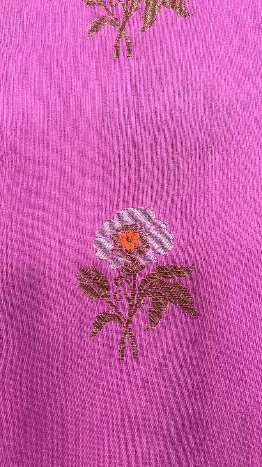 Radiant Elegance: Faishana Pure Silk Handloom Pink Muga Silk Saree with Zari Mina Floral Booti and Contrasting Red Anchal Copper Zari Border and Paired with a Red Blouse