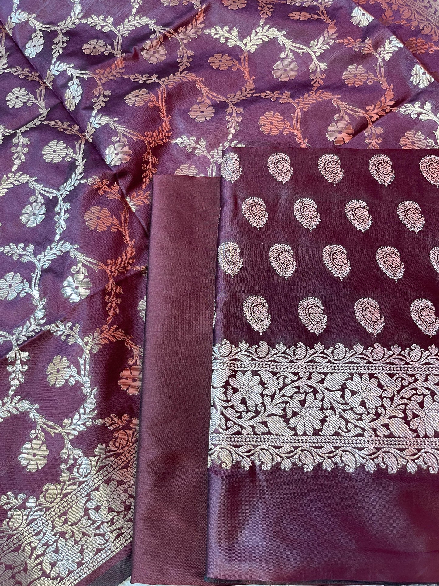 Maroon Semi Silk Floral Zari Booti Banarasi 3 pcs Suit Set 900AJ_SK21