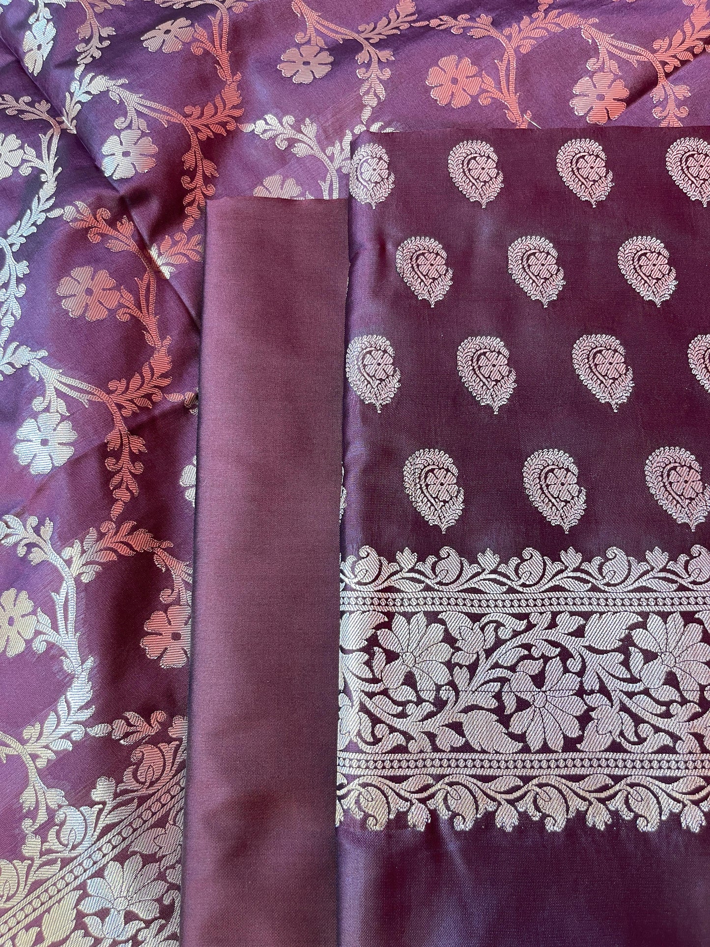 Maroon Semi Silk Floral Zari Booti Banarasi 3 pcs Suit Set 900AJ_SK21