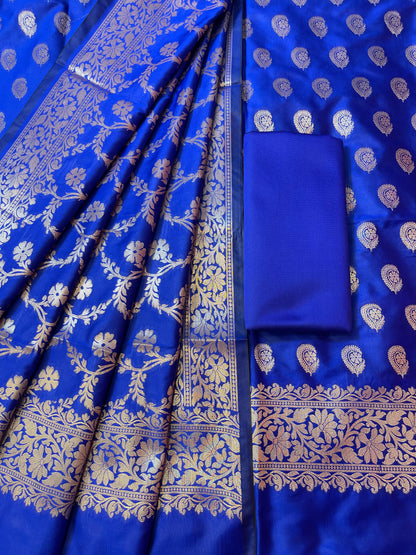 Blue Semi Silk Floral Zari Booti Banarasi 3 pcs Suit Set 900AJ_SK22