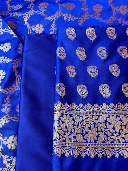 Blue Semi Silk Floral Zari Booti Banarasi 3 pcs Suit Set 900AJ_SK22