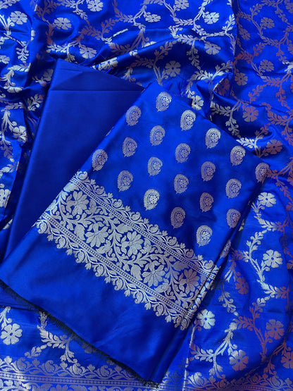 Blue Semi Silk Floral Zari Booti Banarasi 3 pcs Suit Set 900AJ_SK22