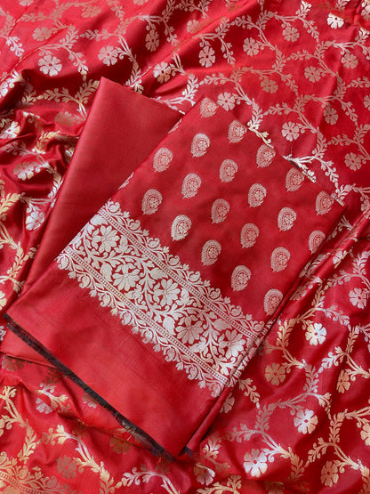Red Semi Silk Floral Zari Booti Banarasi 3 pcs Suit Set 900AJ_SK24