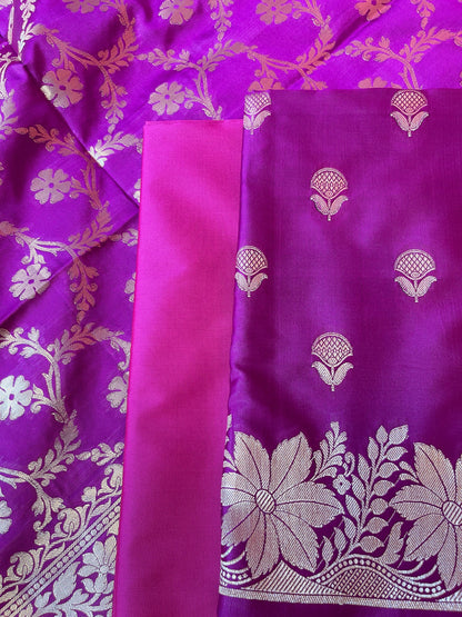 Magenta Semi Silk Floral Zari Booti Banarasi 3 pcs Suit Set with Zari Jaal Dupatta 900AJ_SK28