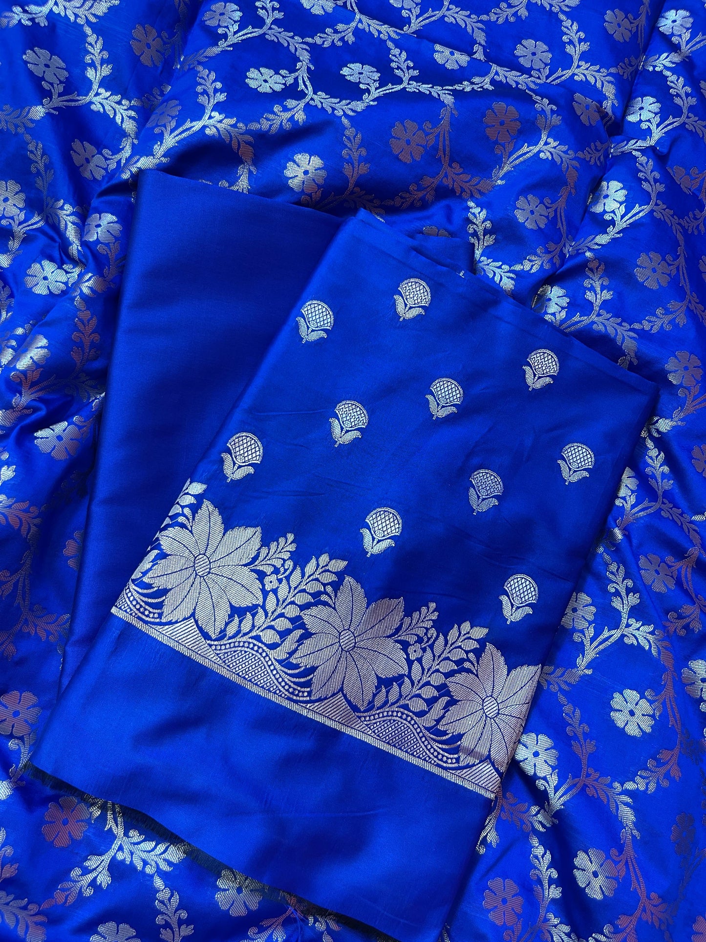Blue Semi Silk Floral Zari Booti Banarasi 3 pcs Suit Set with Zari Jaal Dupatta 900AJ_SK29