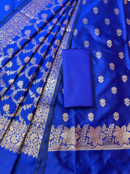 Blue Semi Silk Floral Zari Booti Banarasi 3 pcs Suit Set with Zari Jaal Dupatta 900AJ_SK29