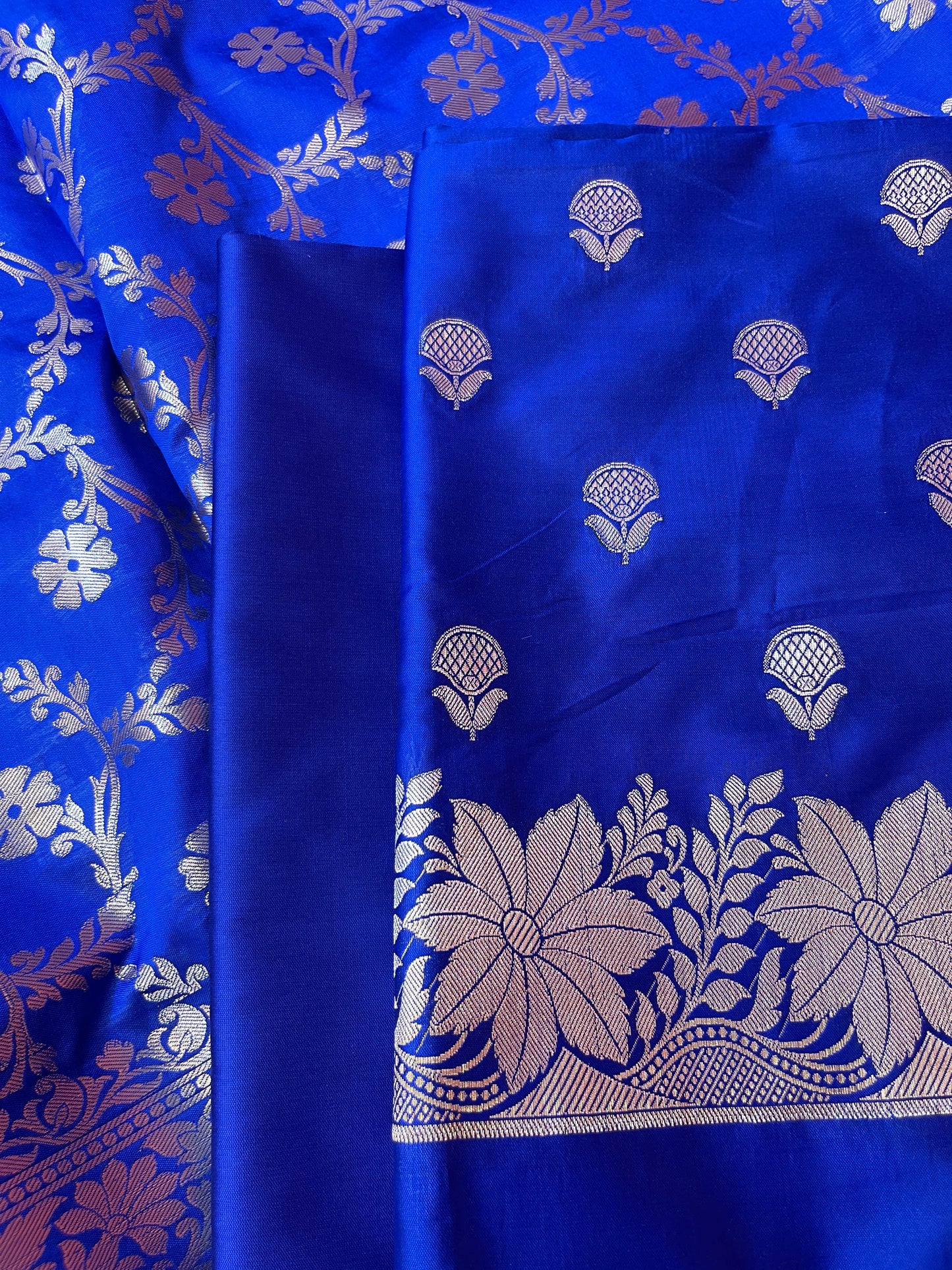 Blue Semi Silk Floral Zari Booti Banarasi 3 pcs Suit Set with Zari Jaal Dupatta 900AJ_SK29