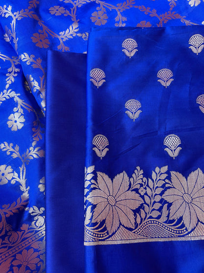 Blue Semi Silk Floral Zari Booti Banarasi 3 pcs Suit Set with Zari Jaal Dupatta 900AJ_SK29
