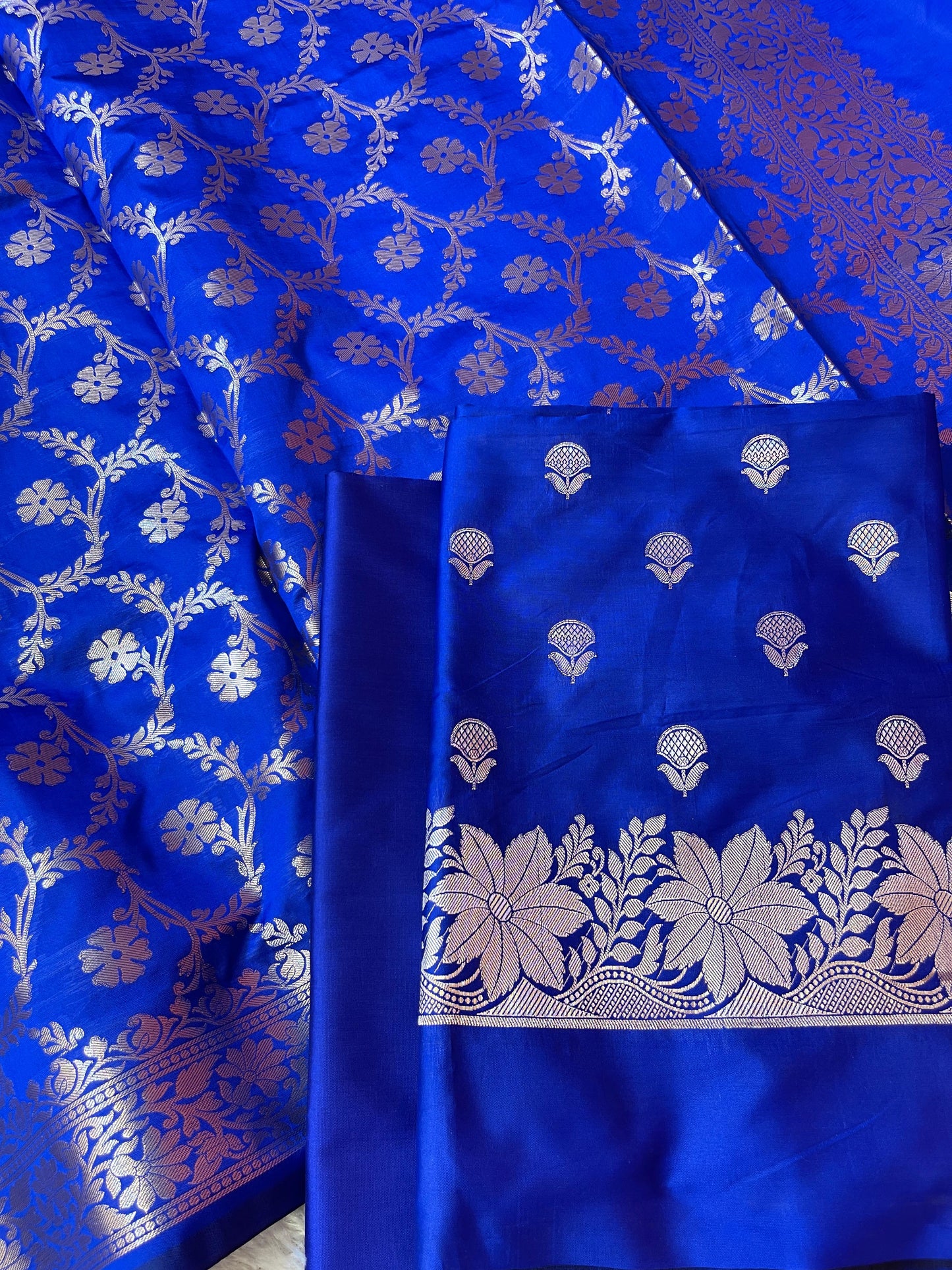 Blue Semi Silk Floral Zari Booti Banarasi 3 pcs Suit Set with Zari Jaal Dupatta 900AJ_SK29