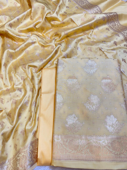 Light Yellow Semi Silk Floral Rose Booti Banarasi Suit 900AJ_SSLK11