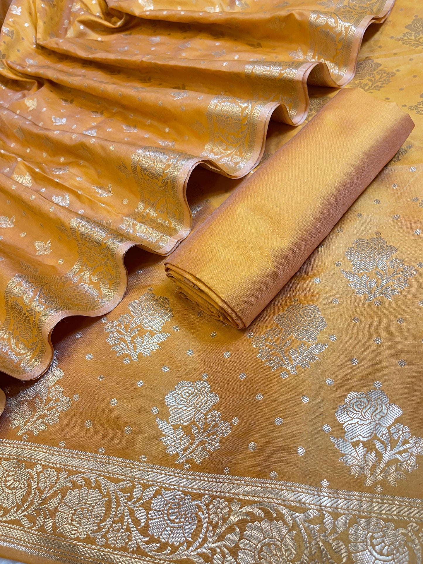 Mustard Gold Semi Silk Floral Rose Booti Banarasi Suit 900AJ_SSLK12