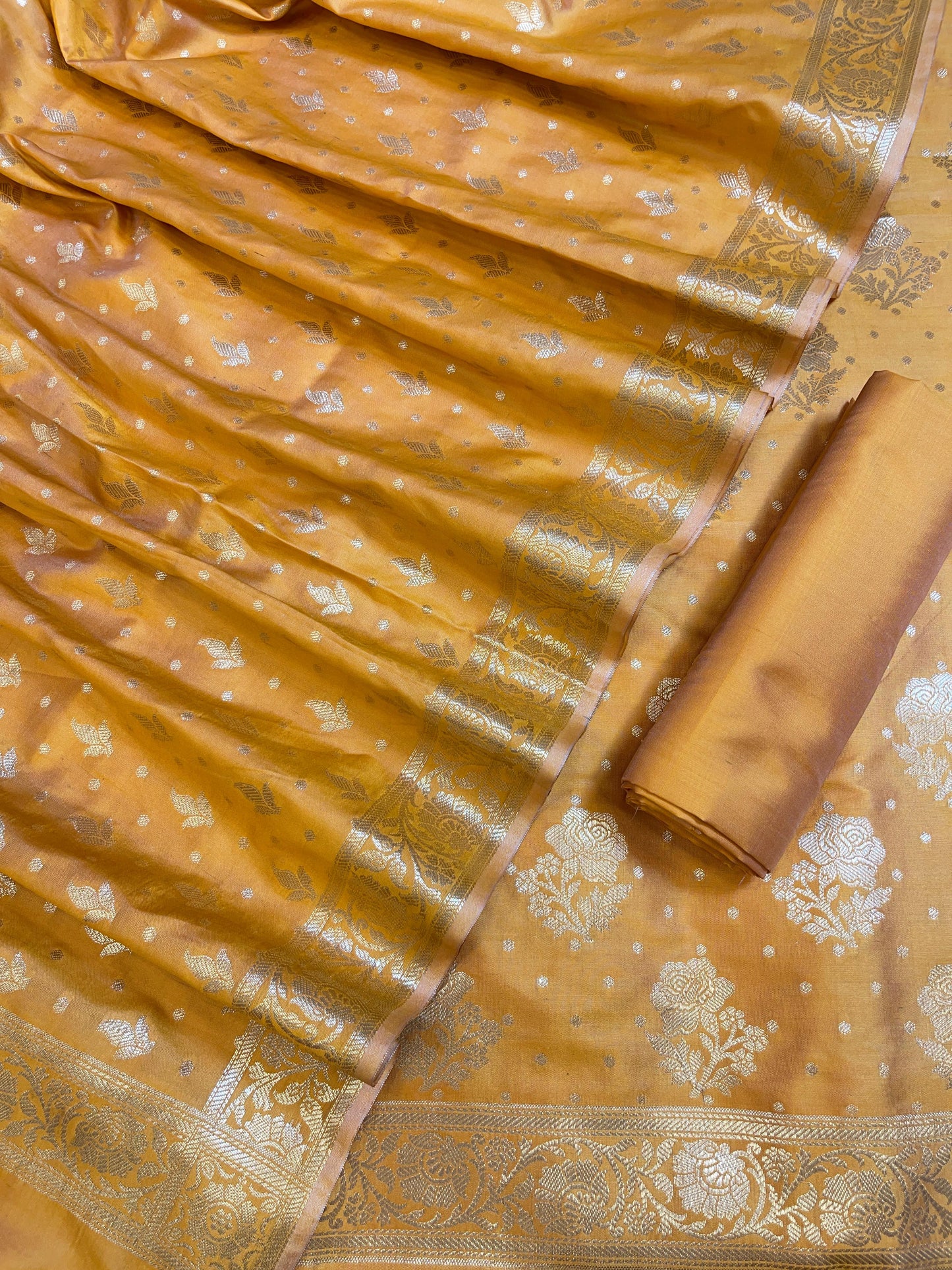 Mustard Gold Semi Silk Floral Rose Booti Banarasi Suit 900AJ_SSLK12
