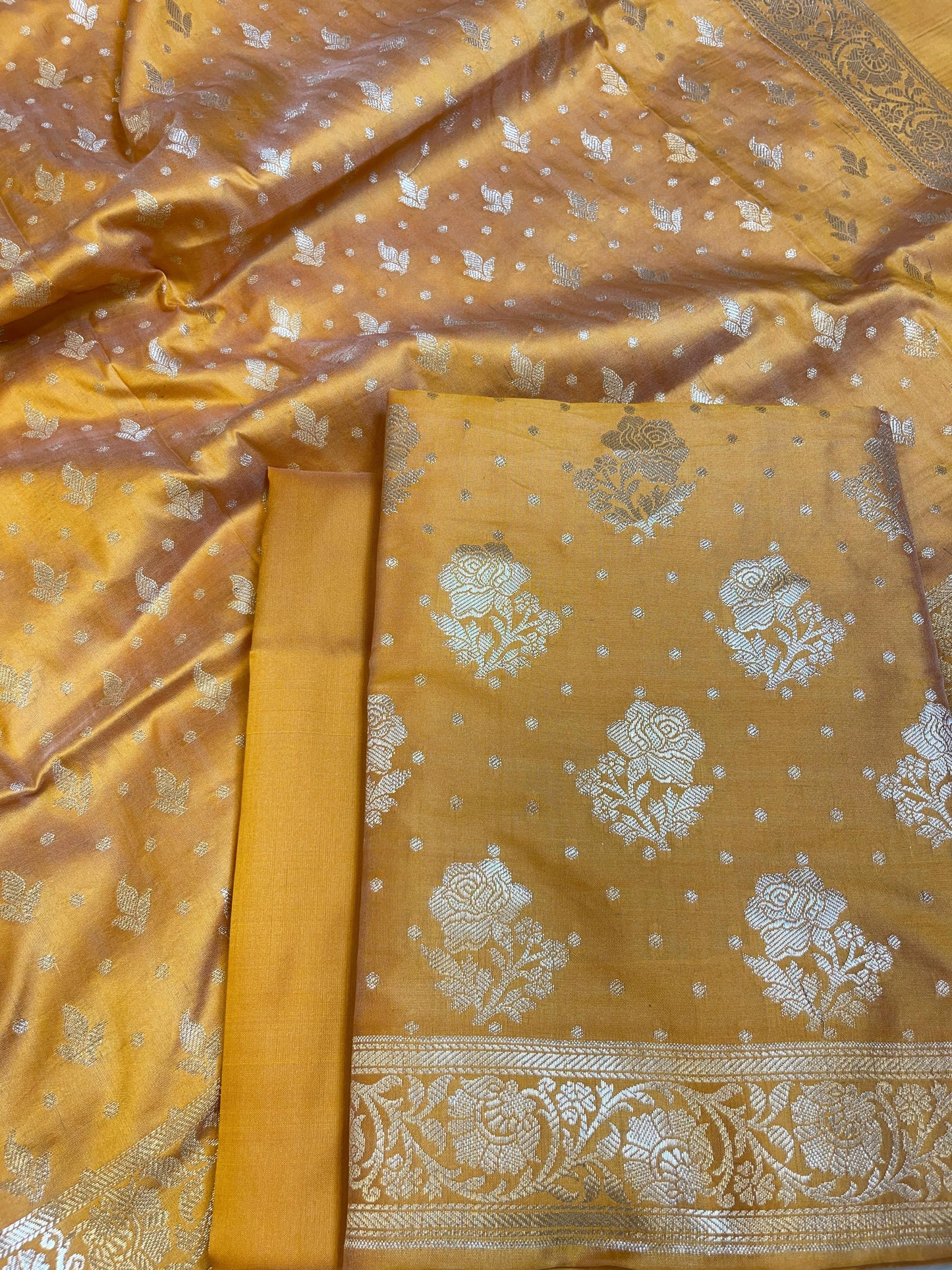 Mustard Gold Semi Silk Floral Rose Booti Banarasi Suit 900AJ_SSLK12