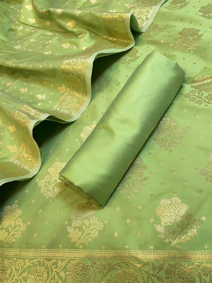 Pista green Semi Silk Floral Rose Booti Banarasi Suit 900AJ_SSLK13