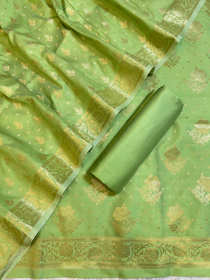Pista green Semi Silk Floral Rose Booti Banarasi Suit 900AJ_SSLK13