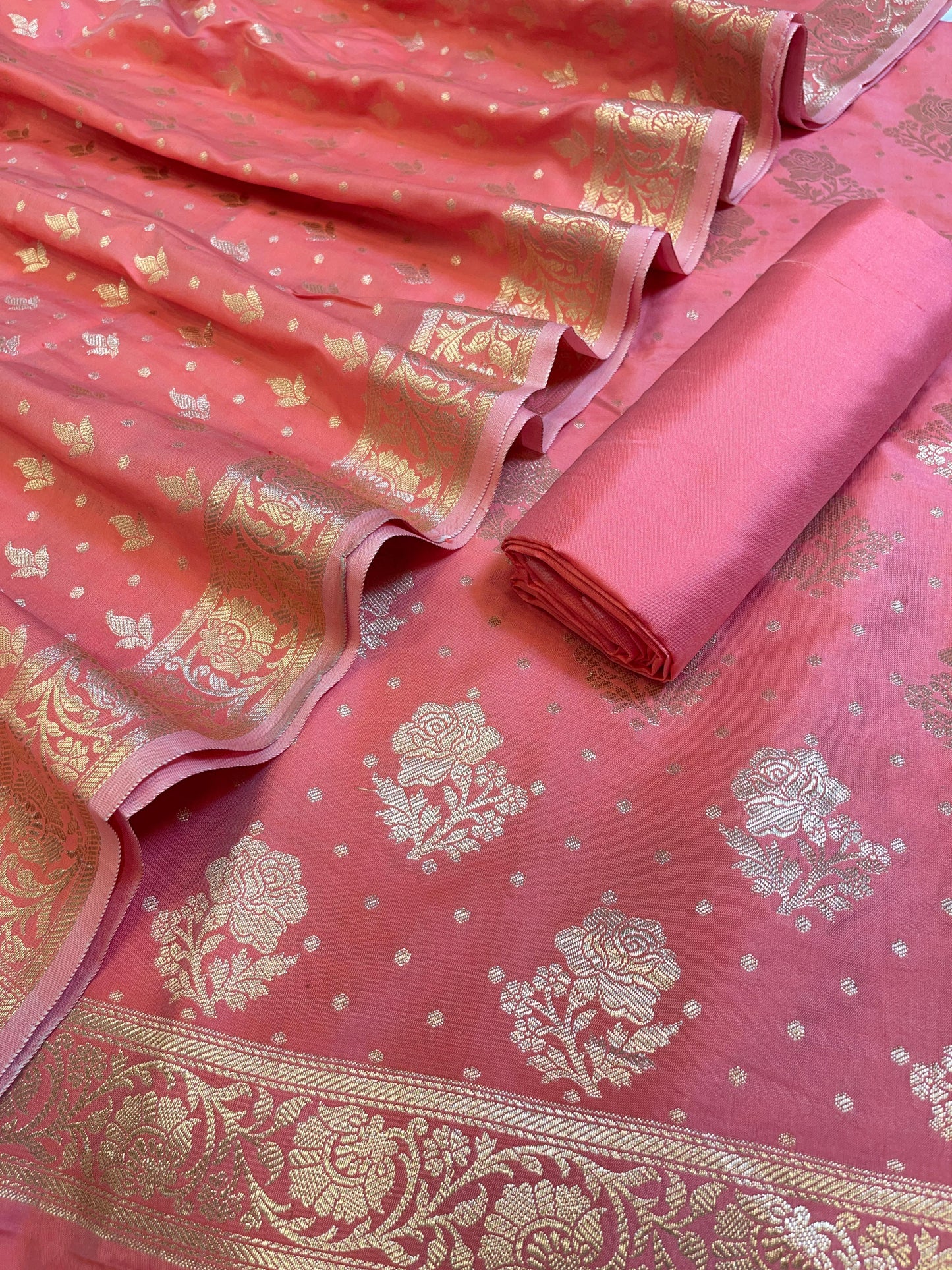 Peach Semi Silk Floral Rose Booti Banarasi Suit 900AJ_SSLK15