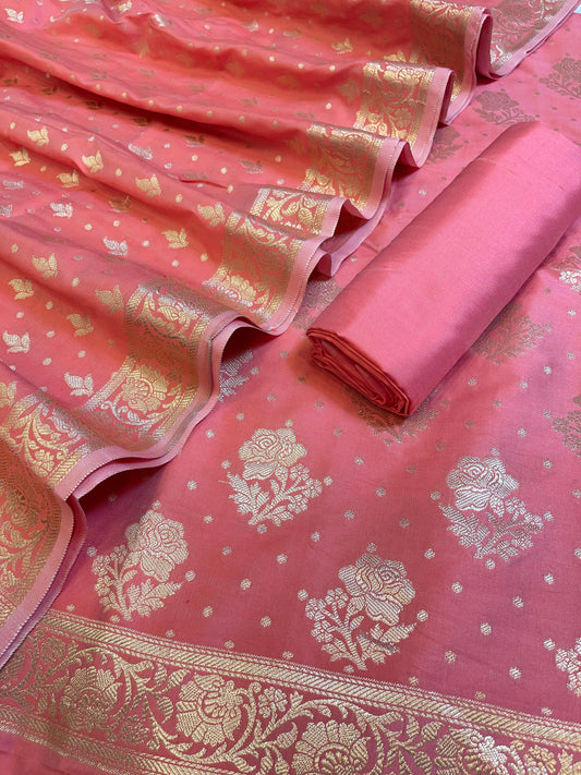 Peach Semi Silk Floral Rose Booti Banarasi Suit 900AJ_SSLK15