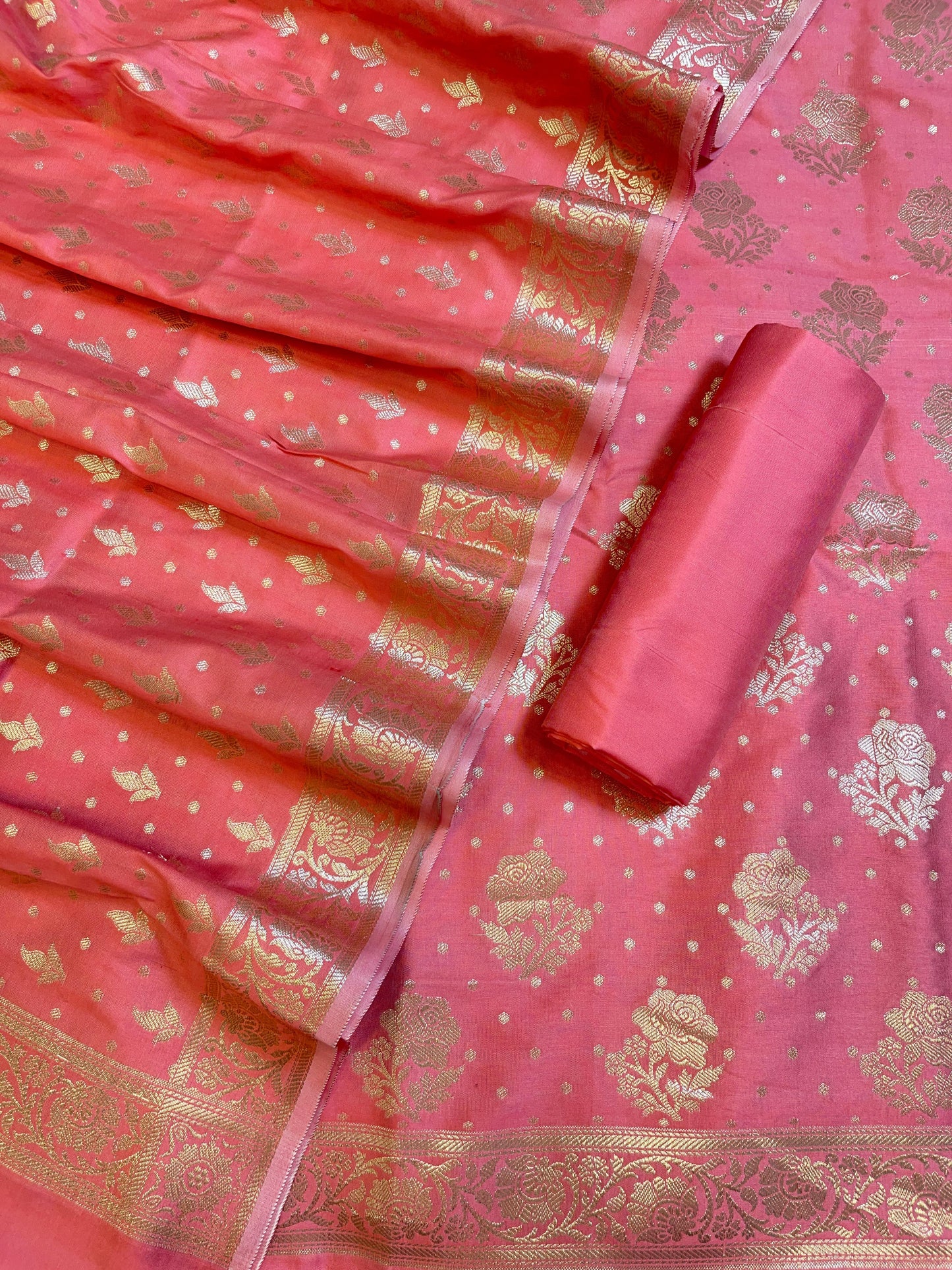 Peach Semi Silk Floral Rose Booti Banarasi Suit 900AJ_SSLK15