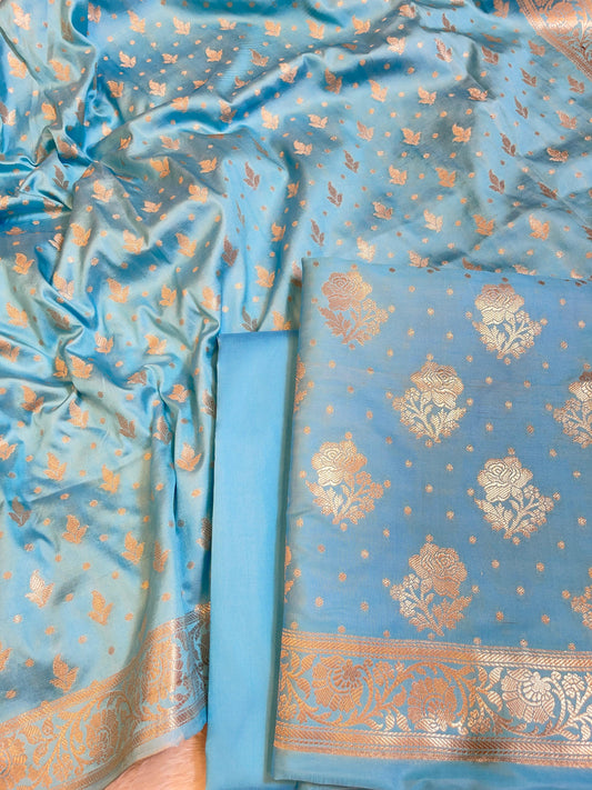 Sky Blue Semi Silk Floral Rose Booti Banarasi Suit 900AJ_SSLK16