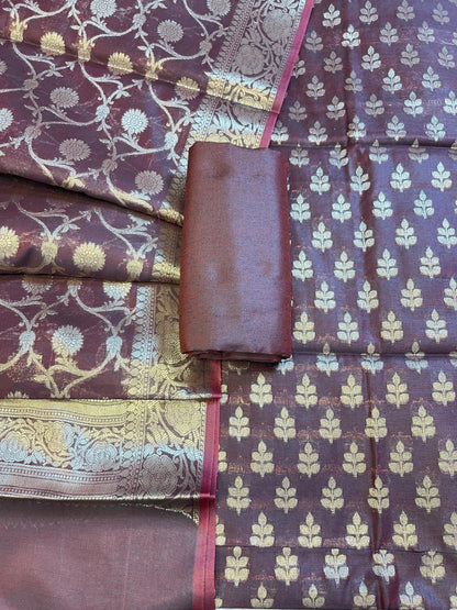 Wine Cotton Leaf Zari Booti Banarasi Suit 950SHL_CT2