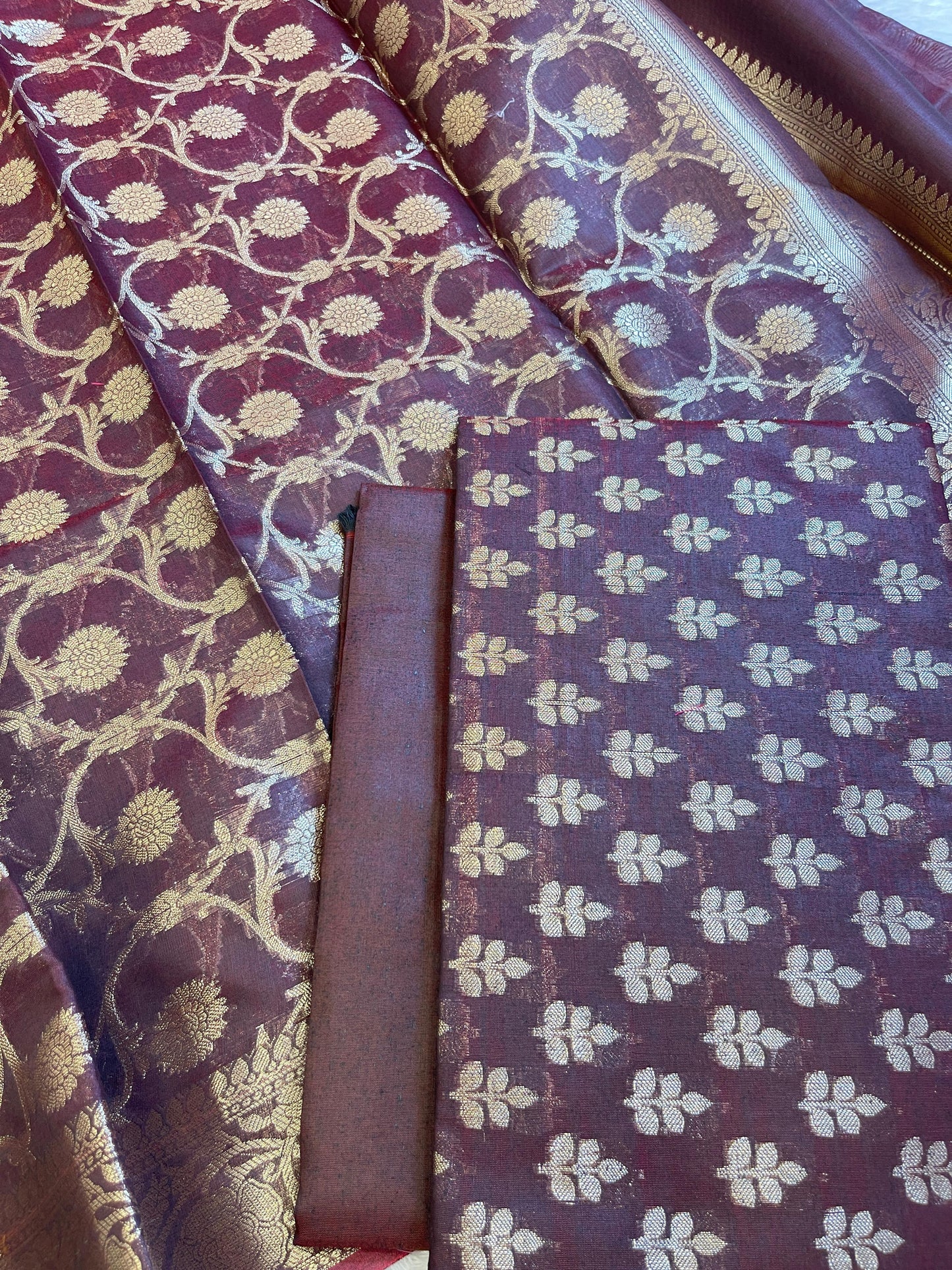 Wine Cotton Leaf Zari Booti Banarasi Suit 950SHL_CT2