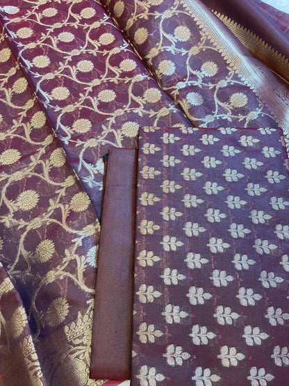 Wine Cotton Leaf Zari Booti Banarasi Suit 950SHL_CT2