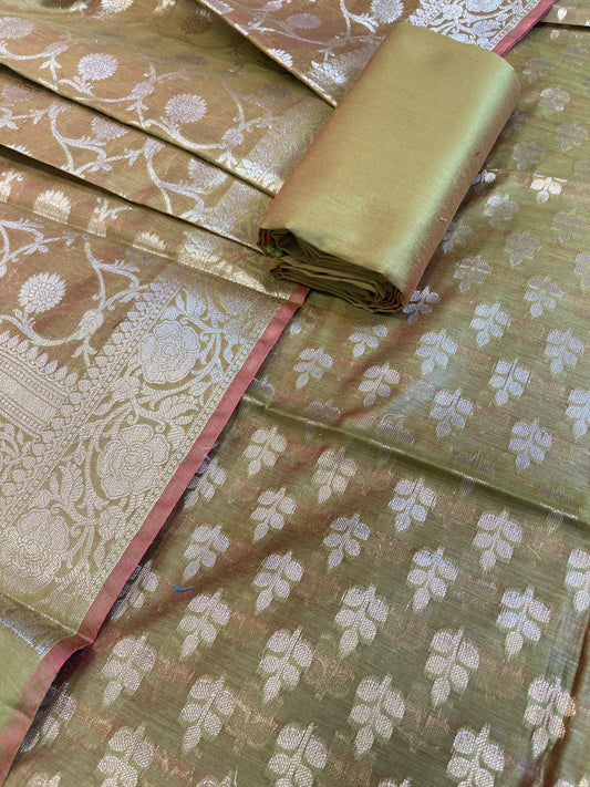 Olive Green Cotton Leaf Zari Booti Banarasi Suit 950SHL_CT4