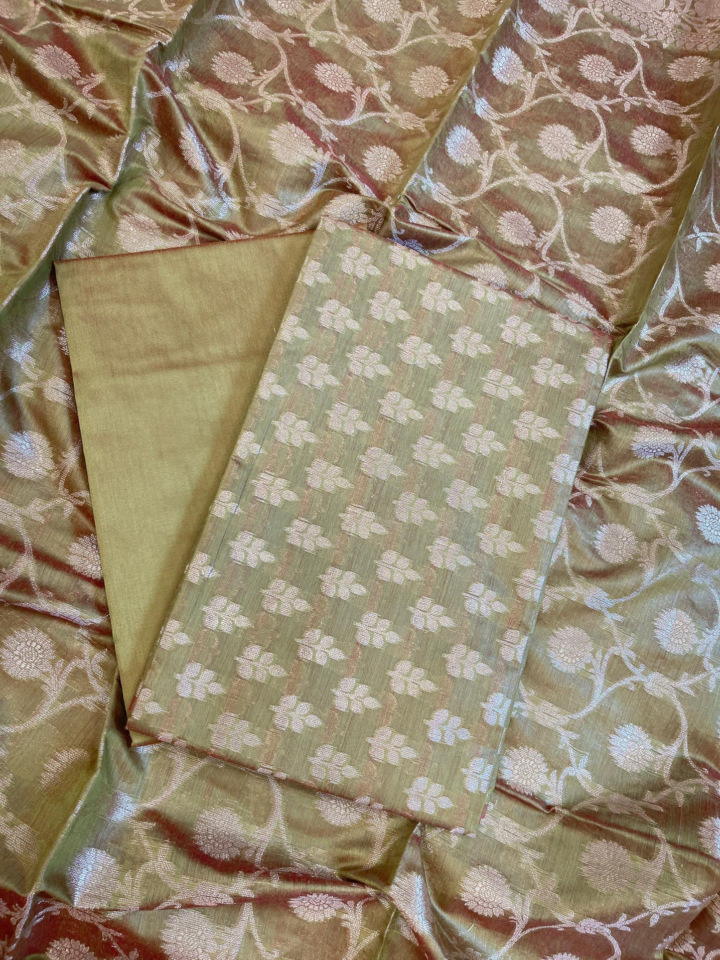 Olive Green Cotton Leaf Zari Booti Banarasi Suit 950SHL_CT4