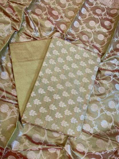 Olive Green Cotton Leaf Zari Booti Banarasi Suit 950SHL_CT4