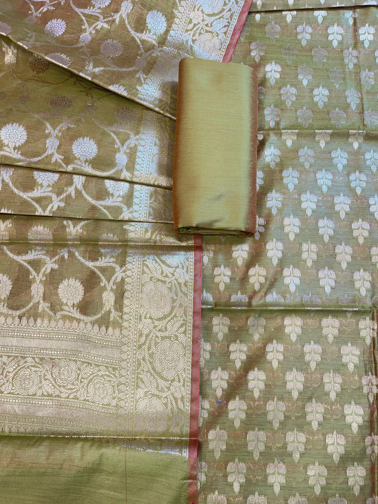 Olive Green Cotton Leaf Zari Booti Banarasi Suit 950SHL_CT4