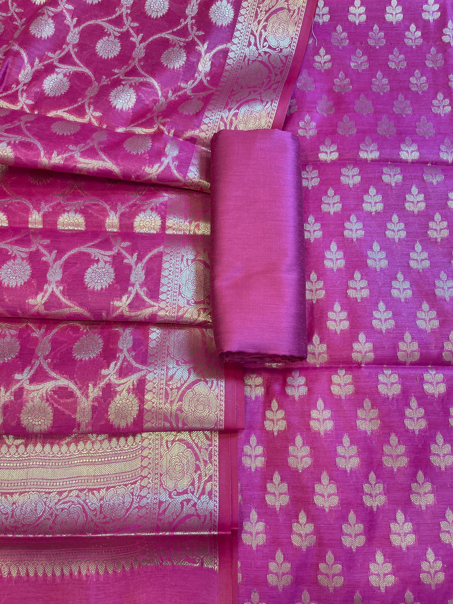Magenta Cotton Leaf Zari Booti Banarasi Suit 950SHL_CT5