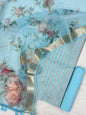Sky Blue Floral Organza Banarasi Suit with Golden Zari Stripe Top & Digital Printed Dupatta 900SKL_PMD3