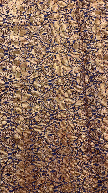 Royal Elegance: Faishana Pure Silk Handloom Navy Blue Munga Silk Minakari Zari Boota Banarasi Saree Small Zari Border with Blue Blouse