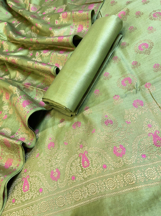 Pistagreen Dyable Premium Cotton Resham Minakari Banarasi Suit 950AJ_NC26