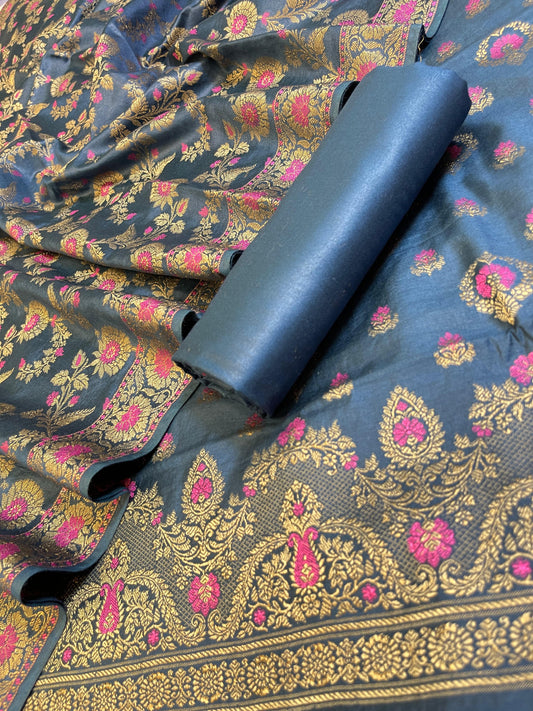 Navy Blue Dyable Premium Cotton Resham Minakari Banarasi Suit 950AJ_NC27