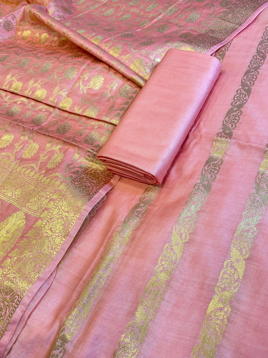 Peach Cotton Dyable Floral Zari Stripe Banarasi Suit 950SHL_CS1