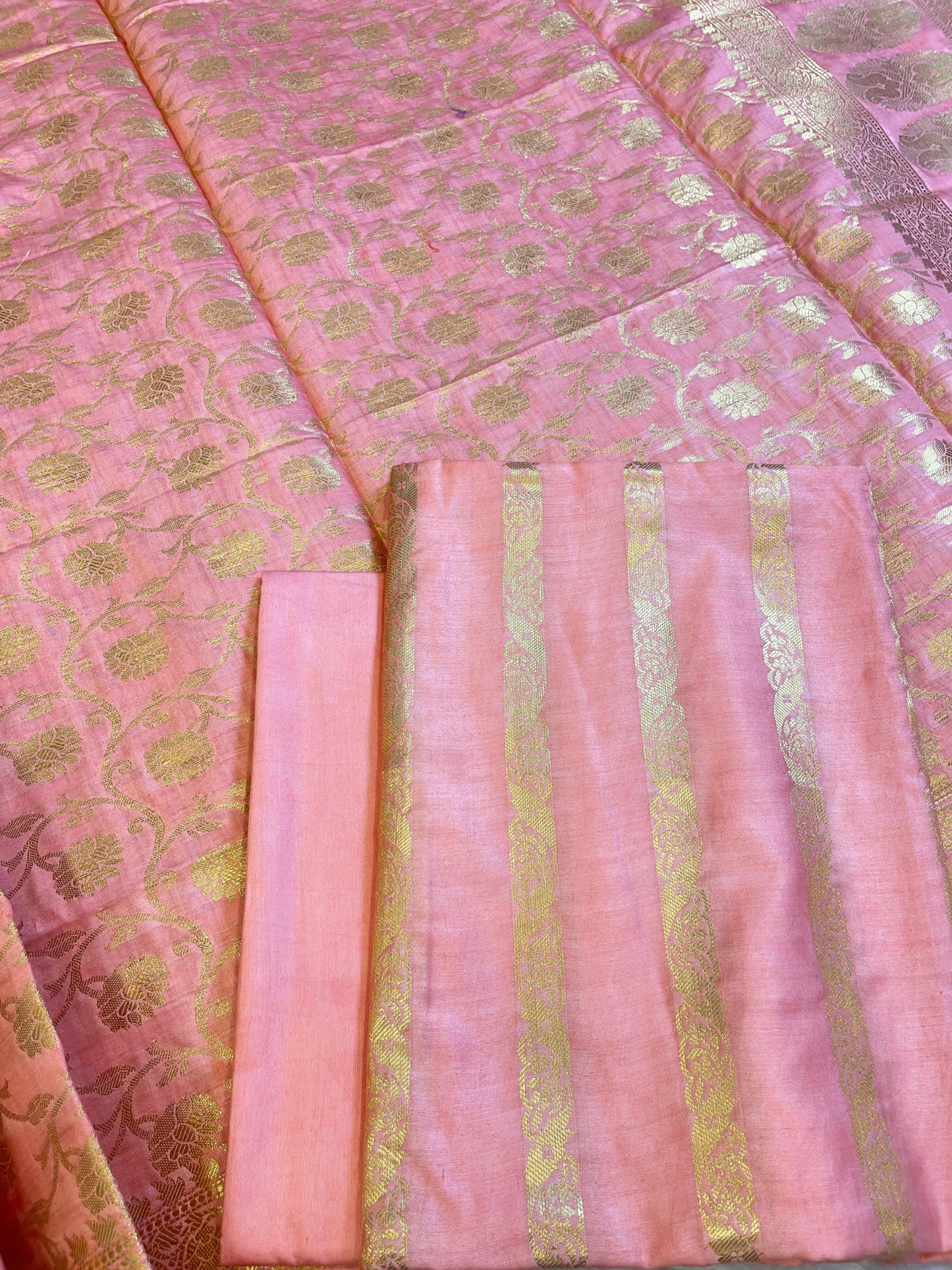 Peach Cotton Dyable Floral Zari Stripe Banarasi Suit 950SHL_CS1