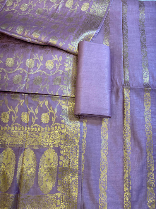 Light Purple Cotton Dyable Floral Zari Stripe Banarasi Suit 950SHL_CS2