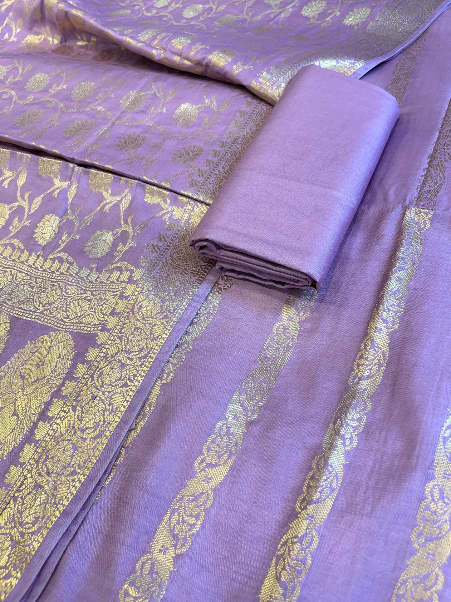 Light Purple Cotton Dyable Floral Zari Stripe Banarasi Suit 950SHL_CS2