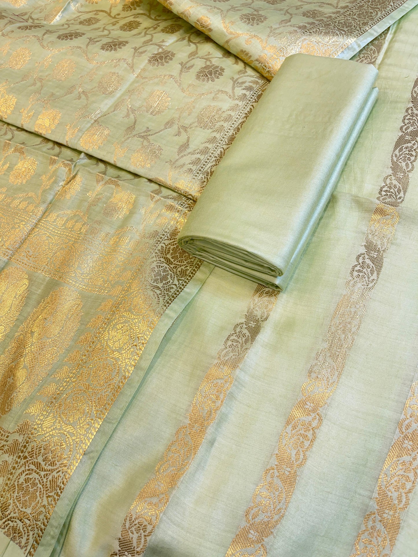 Pista Green Cotton Dyable Floral Zari Stripe Banarasi Suit 950SHL_CS3