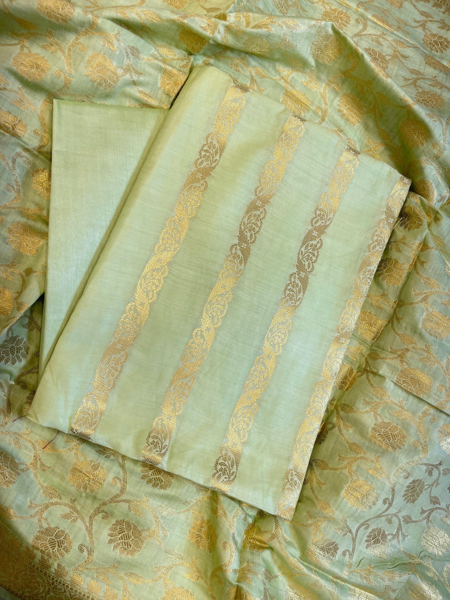 Pista Green Cotton Dyable Floral Zari Stripe Banarasi Suit 950SHL_CS3