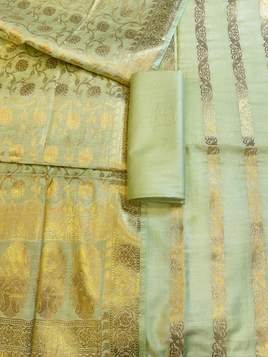 Pista Green Cotton Dyable Floral Zari Stripe Banarasi Suit 950SHL_CS3
