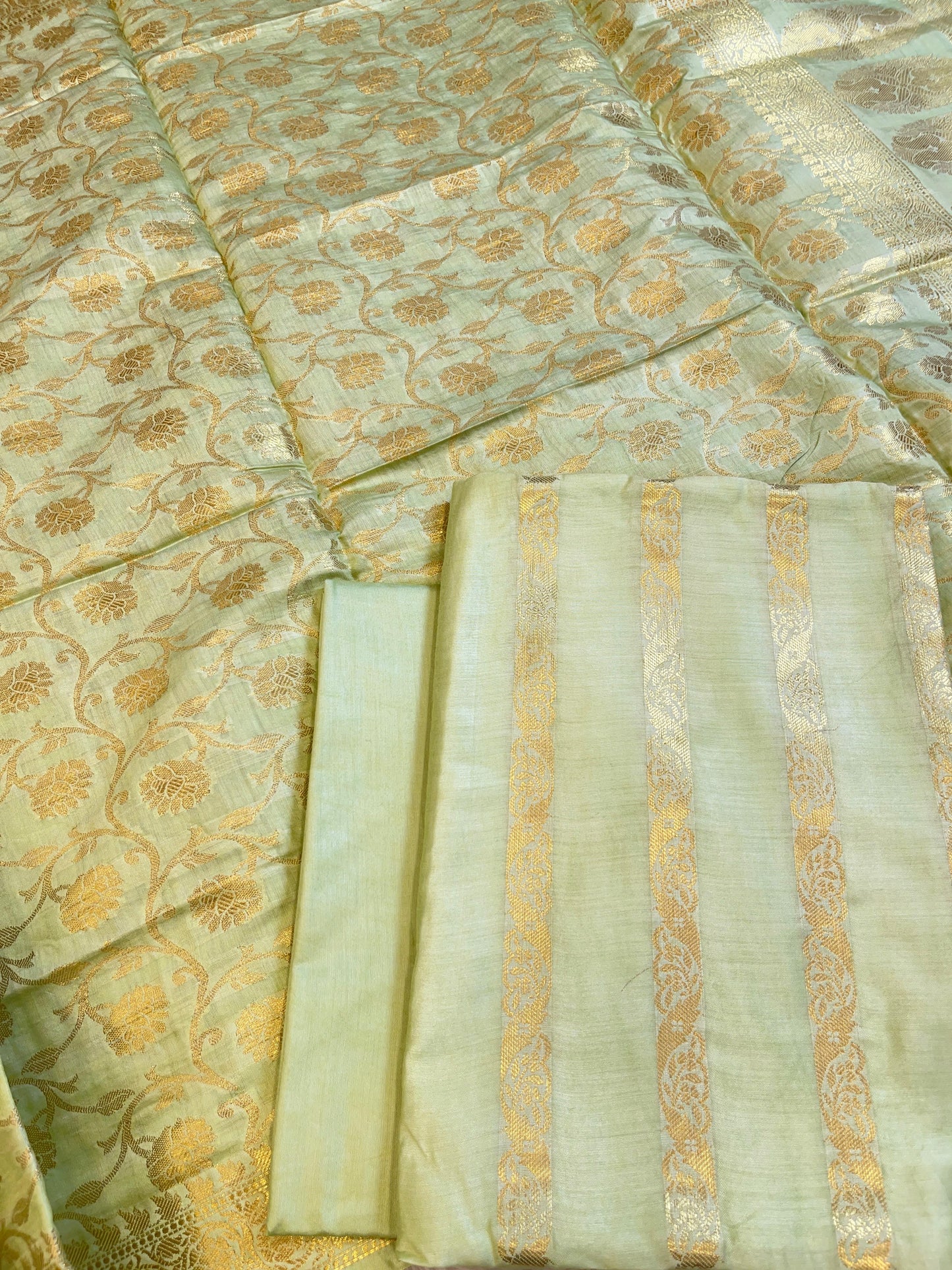 Pista Green Cotton Dyable Floral Zari Stripe Banarasi Suit 950SHL_CS3