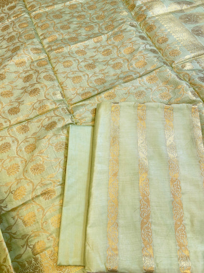 Pista Green Cotton Dyable Floral Zari Stripe Banarasi Suit 950SHL_CS3