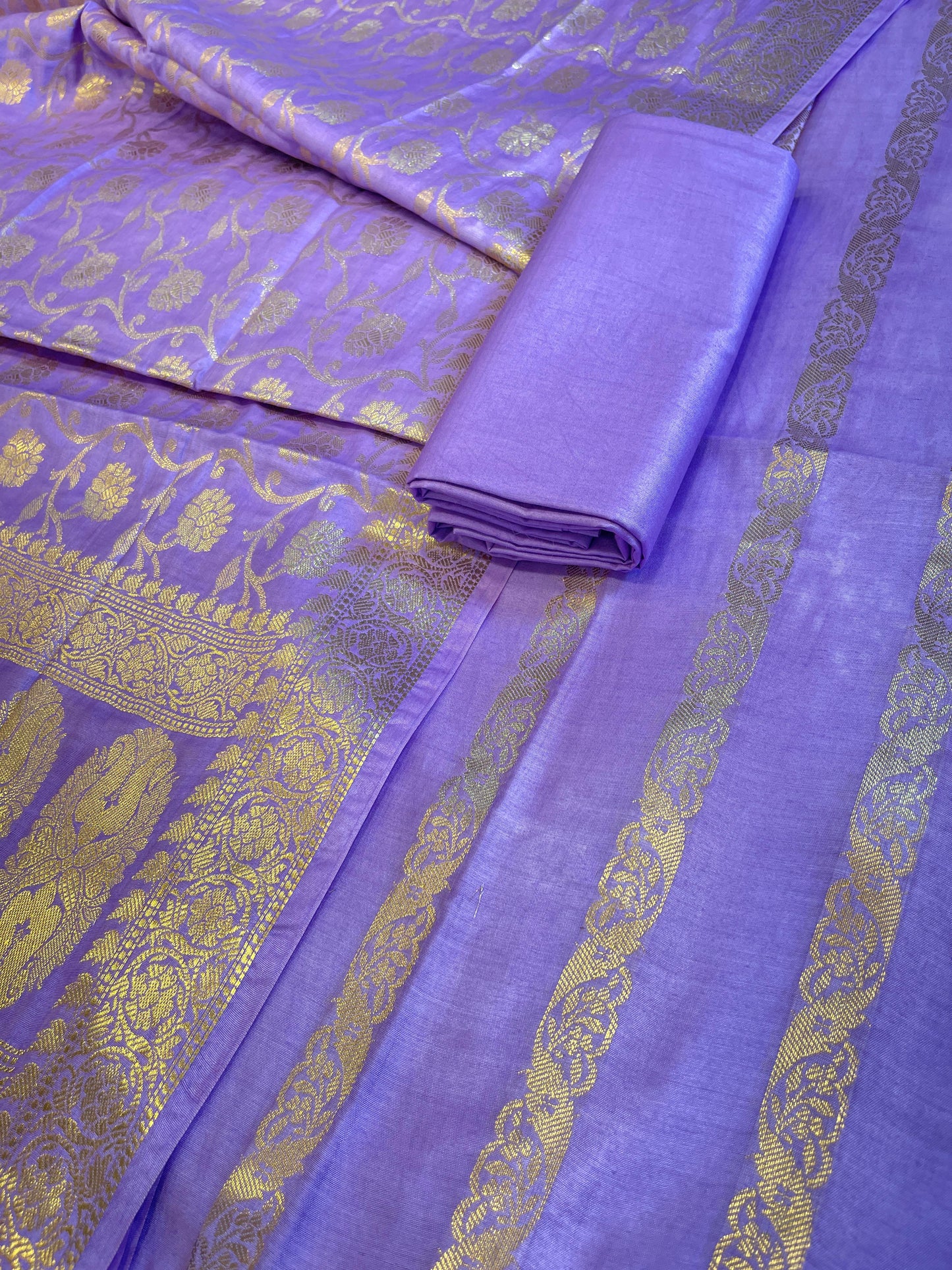 Lavender Cotton Dyable Floral Zari Stripe Banarasi Suit 950SHL_CS4