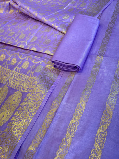 Lavender Cotton Dyable Floral Zari Stripe Banarasi Suit 950SHL_CS4