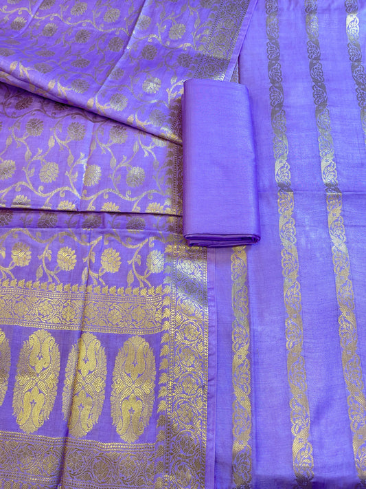 Lavender Cotton Dyable Floral Zari Stripe Banarasi Suit 950SHL_CS4