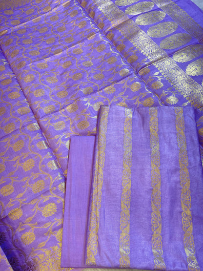 Lavender Cotton Dyable Floral Zari Stripe Banarasi Suit 950SHL_CS4