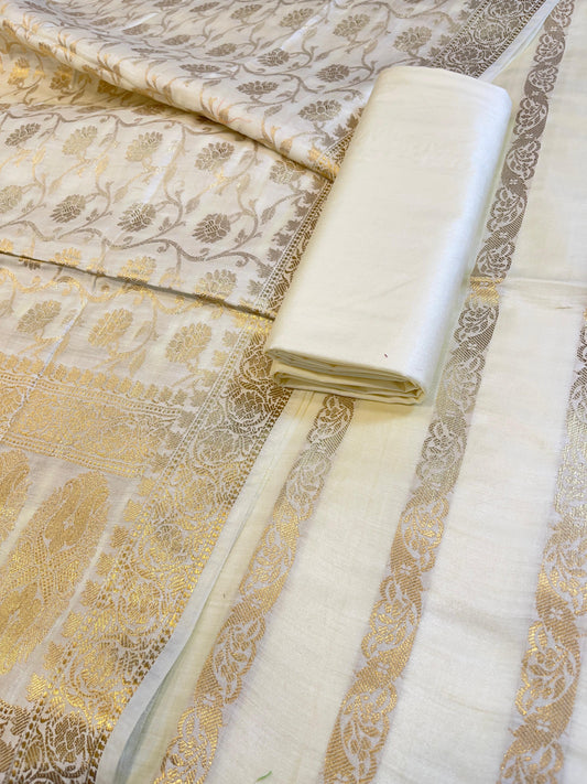 Cream Cotton Dyable Floral Zari Stripe Banarasi Suit 950SHL_CS5