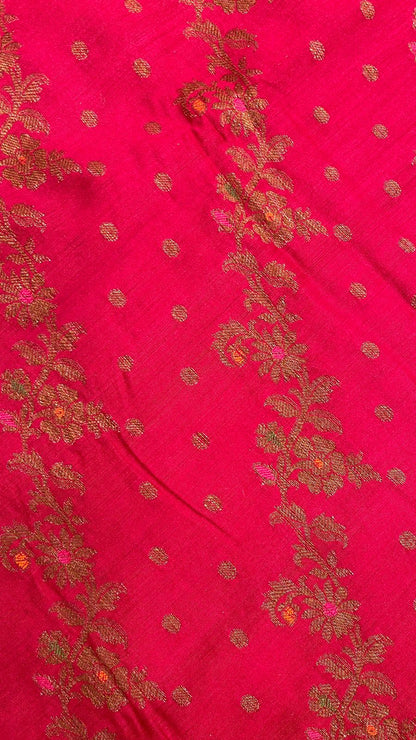 Ravishing Elegance: Faishana's Pure Silk Handloom Munga Silk Saree with Copper Zari Diagonal Jaal Mina Booti Paisley Zari Border & Pink Blouse